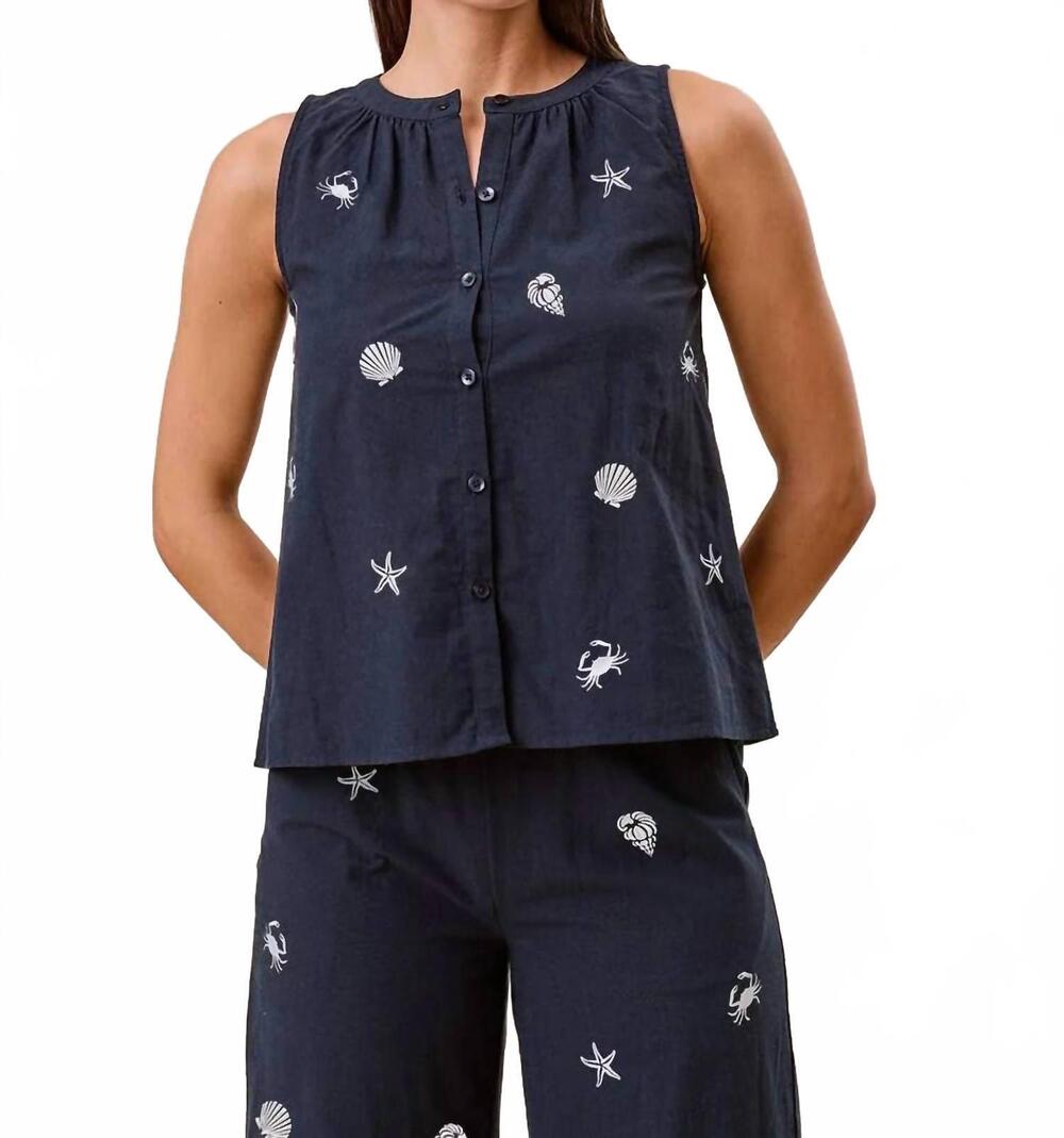 NEW ABLE shelly embroidered blouse in navy